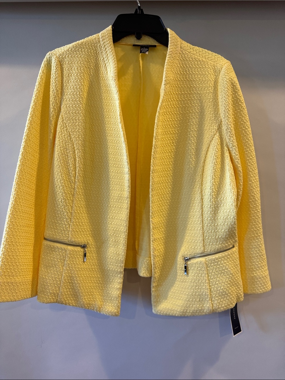 Alfani Lemon Yellow Textured Open-Front Blazer